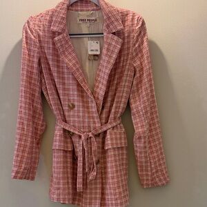 NWT Free People Pink Checkered Blazer